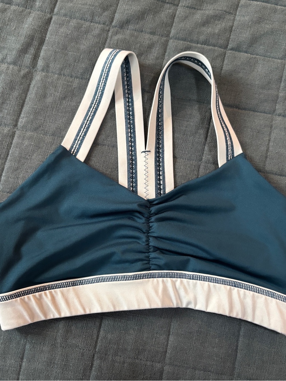 Teal Stretch Sports Bra with Cream Band